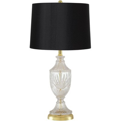 Regency Hill Traditional Table Lamp Brass Cut Glass Urn Accent Black Hardback Drum Shade Living Room Bedroom Bedside Nightstand