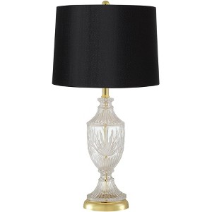 Regency Hill Traditional Table Lamp 26.5" High Brass Cut Glass Urn Accent Black Hardback Drum Shade Living Room Bedroom Bedside Nightstand - 1 of 4