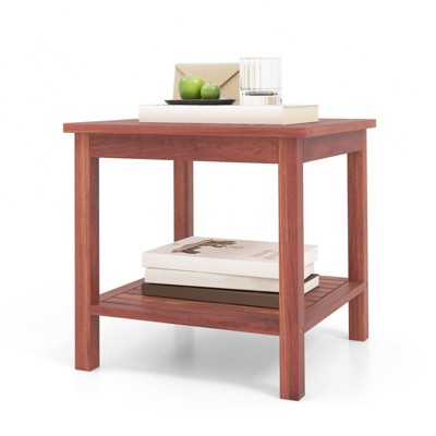 Tangkula 1pc/2pcs Patio Side Table Double-Tier Acacia Wood End Table Slatted Tabletop & Shelf Outdoor Small Side Table with Storage