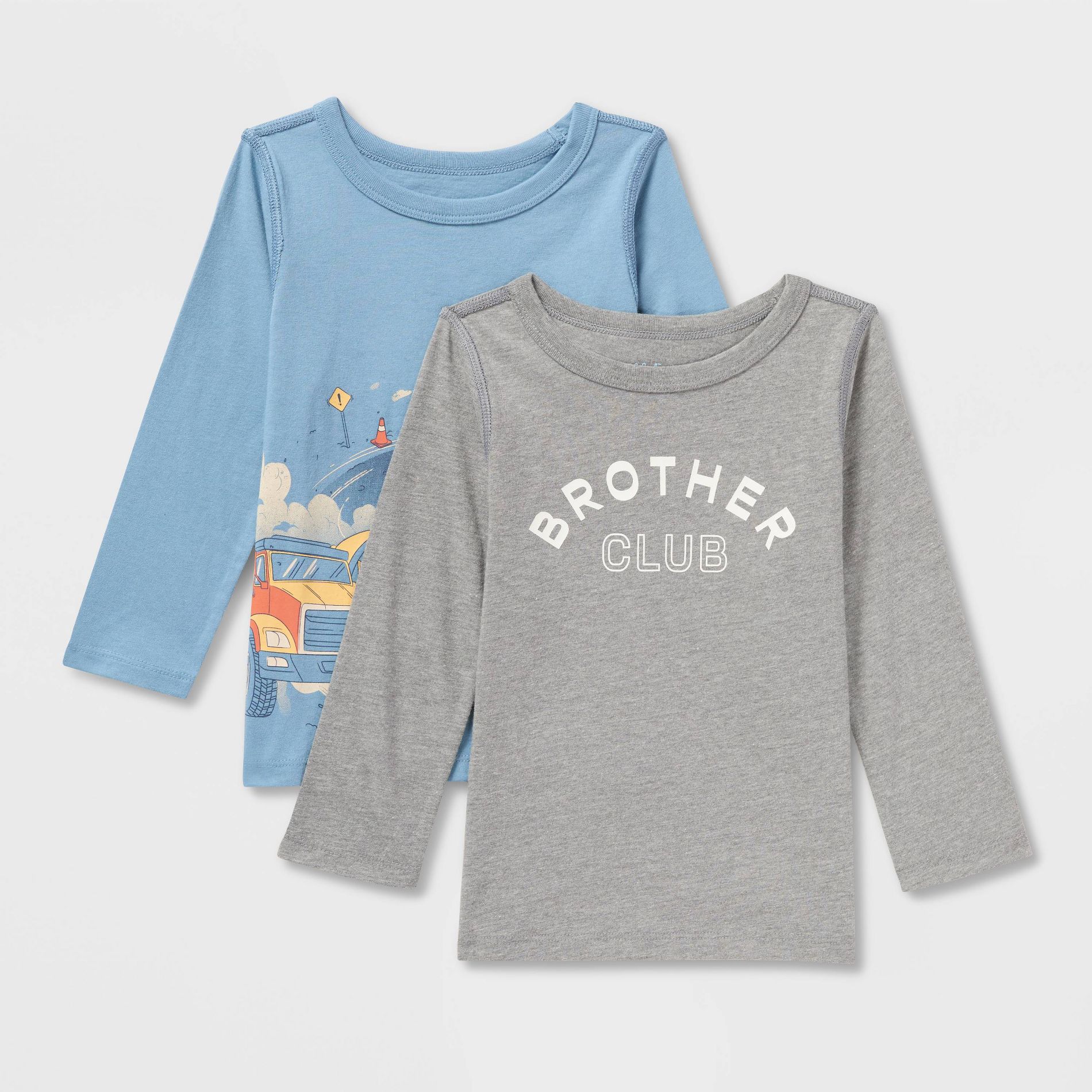 Toddlers 2pk Adaptive Long Sleeve 'Trucks/Brother' Graphic T-Shirt - Cat & Jack™ Dusty Blue/Heather Gray 4T