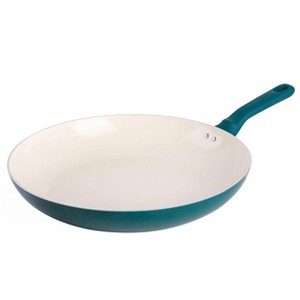 Spice By Tia Mowry 12 Inch Healthy Ceramic Nonstick Aluminum Skillet with Bakelite Handle in Teal - 1 of 4