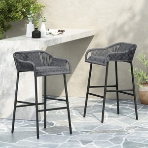 Christopher Knight Home Cole Contemporary Patio Woven Rope Barstool (Set of 2) - 1 of 4
