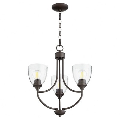 Quorum Lighting Enclave 3-Light Chandelier, Oiled Bronze, 19 Width, 20.5 Height, Glass Material