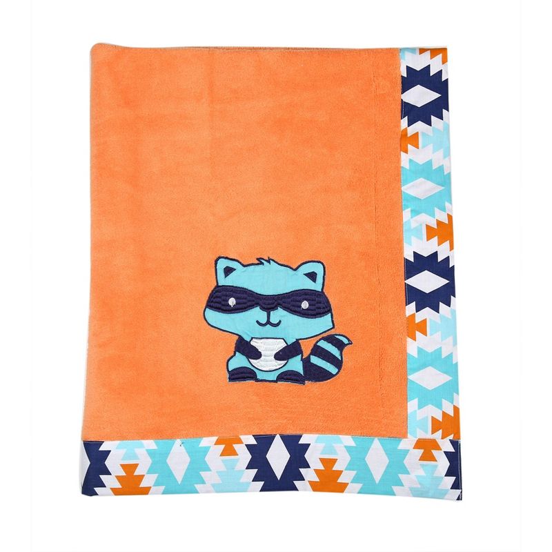 Bacati - Aztec Aqua/Orange/Navy Orange Fox Embroidered Blanket, 1 of 4
