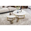 Okak Modern Coffee Table Set of 2 Nesting Tables, Round Side Table for Living Room, Accent Table with Marbling Top Gold Base - 3 of 4