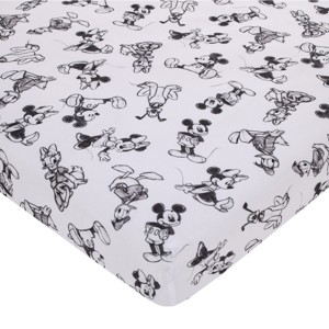 NoJo Disney Mickey Mouse - Charcoal, Black and White Mickey and Friends, Minnie Mouse, Donald Duck  and Pluto Nursery Fitted Mini Crib Sheet - 1 of 4