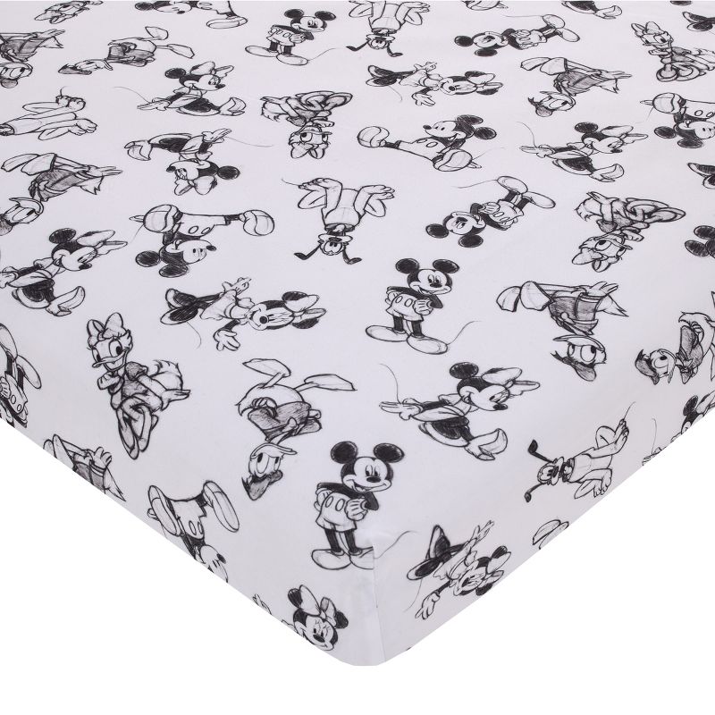 Disney Mickey Mouse - Charcoal, Black and White Mickey and Friends, Minnie Mouse, Donald Duck  and Pluto Nursery Fitted Mini Crib Sheet, 1 of 6