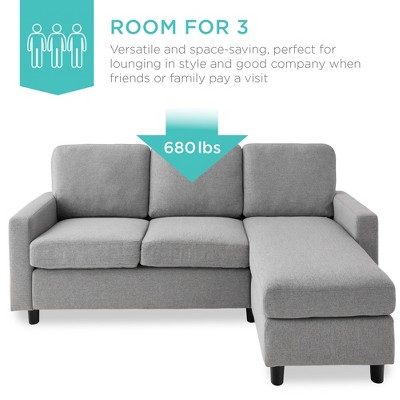 Light Gray Linen Sectional Sofa with Reversible Ottoman