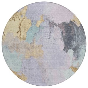 Lavender And Gold Abstract Washable Indoor Outdoor Area Rug - 1 of 4