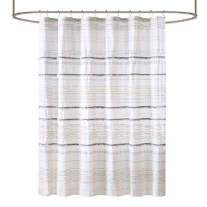Vynxaria Cotton Boho Stripe Shower Curtain with Tassels 72x72 Inch - 1 of 4