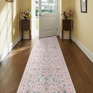 Washable Area Rug, Boho Floral Soft Rugs for Living Room, Non Slip Low Pile Carpet for Bedroom, Dining Room - 1 of 4