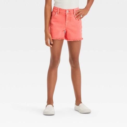 Girls Mid rise Cut off Jean Shorts Cat Jack Coral Red Xs Target