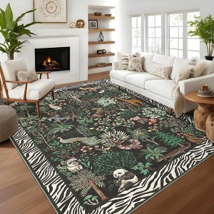 Jungle Washable Area Rug, Non-Slip Stain-Resistant Animal Print Accent Carpet, Foldable Rugs for Living & Dining Room, Bedroom - 1 of 4