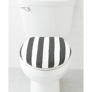 Home Mart Goods Charcoal Grey White Stripe Soft Cozy Plush Chenille Toilet Seat Cover - 18"x18" - 1 of 2