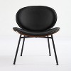 Black Mid-Century Modern Shell Chair Single Side Chair Tripod Black Leather Lounge Chair - 2 of 4
