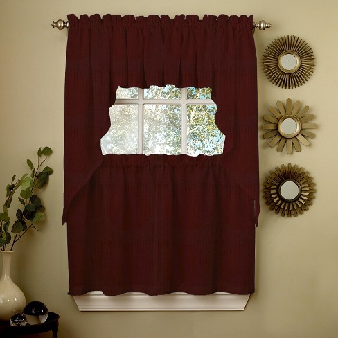 Sweet Home Collection | Opaque Ribcord Kitchen Window Curtains, 36 H, 5  Piece Set, Wine