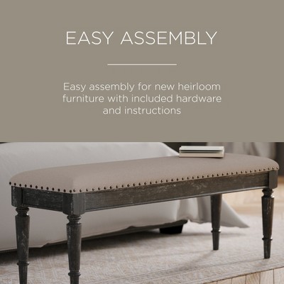 Elizabeth Traditional Upholstered Wooden Bench with Antiqued Black Finish