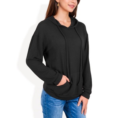 Anna-Kaci Women's Waffle Knit Long Sleeve Hoodie with Front Pockets
