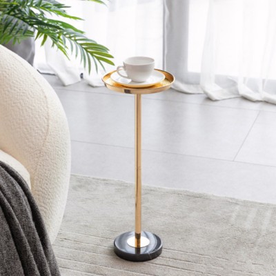 Syemin End Tables Adjustable Side Table Small Tea Martini Table Gold Natural Marble Decorative Pedestal End Table, Gold, 7.9"*7.9"*22.1"