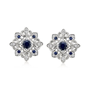 Ross-Simons 1.10 ct. t.w. Sapphire and .36 ct. t.w. Diamond Milgrain Earrings in Sterling Silver - 1 of 3