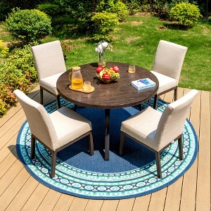 Captiva Designs 5pc Patio Dining Round Wood-look Table with Umbrella Hole & Assorted Cushioned/Textilene Chairs - 1 of 4