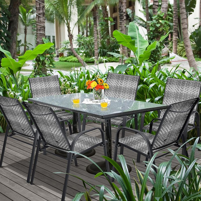 Costway Set of 12 Patio Rattan Dining Chairs Stackable Armrest Garden Mix Gray\Mix Brown, 2 of 10