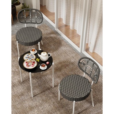 3 Piece Patio Bistro Set, Outdoor Wicker Chairs with Table, Rattan Patio Furniture Set for Outdoor, Patio, Deck, Backyard