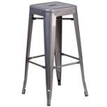 Emma and Oliver 30"H Backless Clear Coated Metal Indoor Barstool with Square Seat