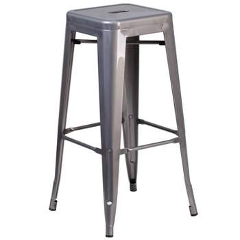 Merrick Lane Backless 30" Bar Height Dining Stool with Clear Coated Metal Frame for Indoor Use