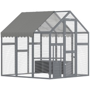 PawHut Large Chicken Run, Wooden Chicken Coop with Waterproof & Anti-UV Cover, Split Door, Nesting Boxes, Roosting Bar - 1 of 4