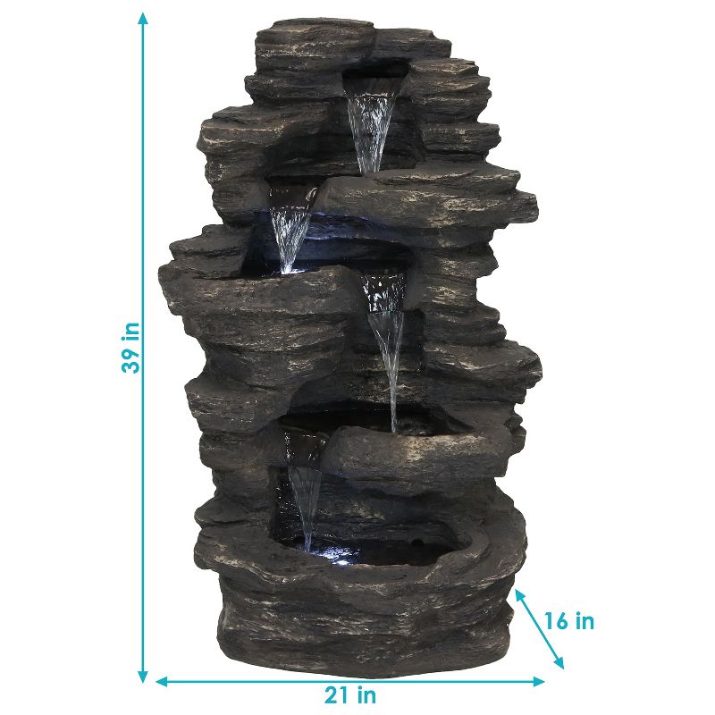 Sunnydaze 39"H Electric Polystone Rock Falls Waterfall Outdoor Water Fountain with LED Lights, 3 of 14