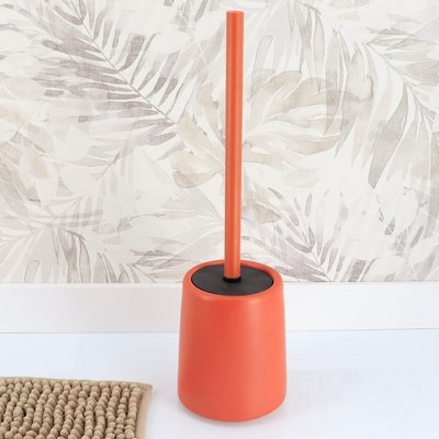 Terracotta Stoneware Toilet Brush and Holder Set with Bamboo Handle
