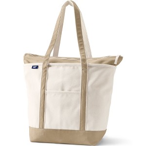 Lands' End Zip Top Long Handle Canvas Tote Bag - 1 of 4