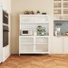 Yukimo 64"H Tall Kitchen Pantry Cabinet - Glass Doors Adjustable Shelves, White Steel Storage Cupboard with Open Microwave Shelf & Side Hooks - 2 of 4