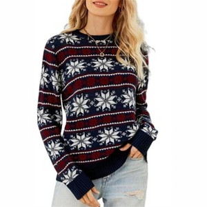 Clearlove Christmas Sweaters for Women Casual Crewneck Long Sleeve Snowflake Print Cable Knit Pullover Sweater Tops - 1 of 4