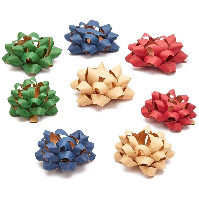 Bright Creations 120 Pack Kraft Bows and Ribbons for Holiday, Birthday, 4 Colors (2 Sizes)