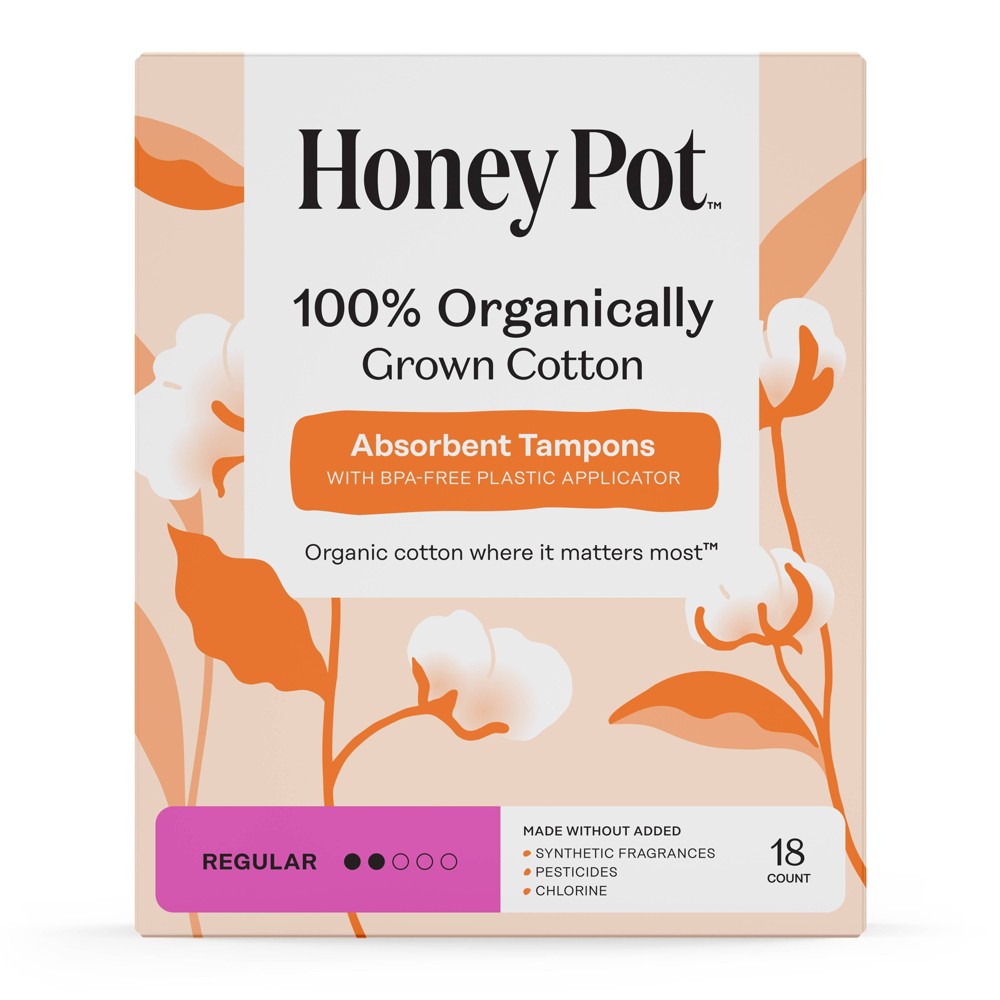 Photos - Menstrual Pads Honey Pot 100 Organically Grown Cotton Tampons - Regular absorbency - 18 ct