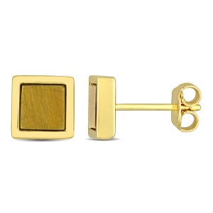 EVERLY JEWELRY | Yellow Plated Sterling Silver 1ct TGW Tiger Eye Square Stud Earrings - 1 of 4