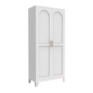 Fontoi Decorative Storage Cabinets, Dining Room Storage Cabinets with 2 Fluted Glass Doors Cabinet, Freestanding Cabinet, White, 31.5"*15.74"*70.87" - 1 of 4