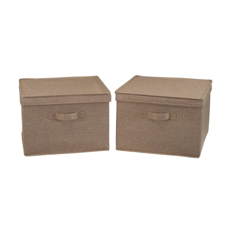 Household Essentials Set of 2 Square Storage Boxes with Lids Latte Linen, 4 of 9