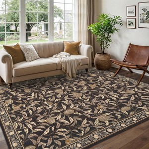 Botanical Print Area Rugs for Living Room Bird Pattern Washable Rug Non-Slip Low-Pile Carpet for Bedroom Dining Room - 1 of 4