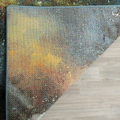 Galaxy Blue and Multicolor Abstract Power Loomed Area Rug