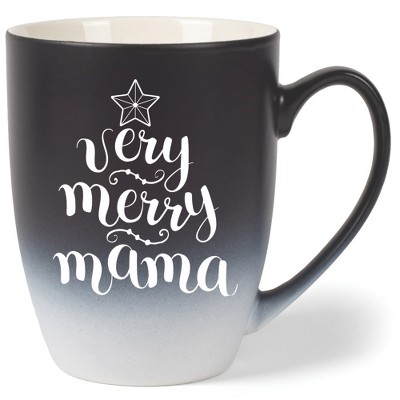 Elanze Designs Very Merry Mama Two Toned Ombre Matte Black and White 12 ounce Ceramic Stoneware Coffee Cup Mug