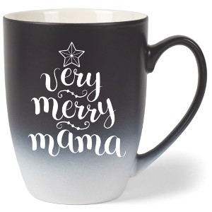 Elanze Designs Very Merry Mama Two Toned Ombre Matte Black and White 12 ounce Ceramic Stoneware Coffee Cup Mug - 1 of 4