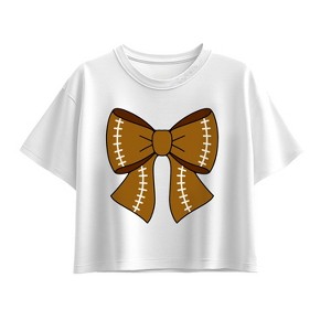 Girls' - Instant Message - Football Bow Short Sleeve Boxy Graphic T-Shirt - 1 of 3