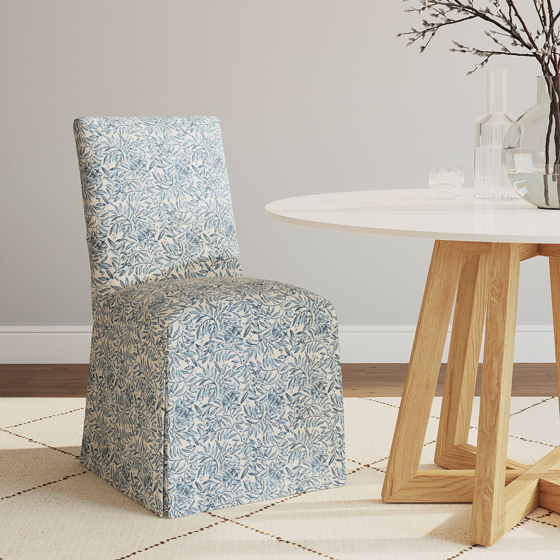 Logan Dining Chair Slipcover Voysey Vine Powder Blue - Threshold™: Cotton Upholstery, Rubberwood Frame, Floral Pattern