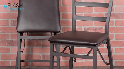 Brown Vinyl and Metal Folding Ladder Back Reception Chair Set
