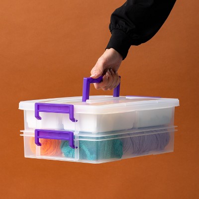 Clear Violet Stackable Plastic Storage Box with Lid
