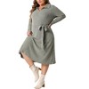 Agnes Orinda Women's Plus Size Ribbed Half Zip Front Long Sleeve Tie Waist Knit with Belt Midi Sweater Dresses - 2 of 4