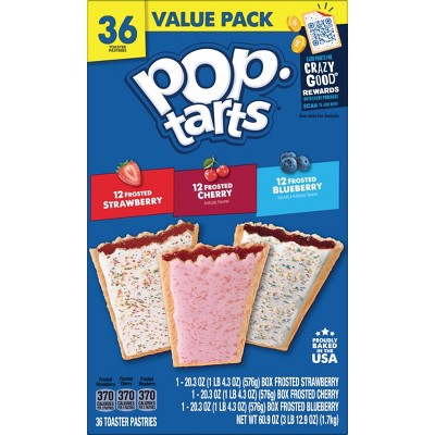 Pop-Tarts Frosted Fruit Strawberry, Cherry and Blueberry Toaster Pastries Variety Pack - 60.9oz/36ct